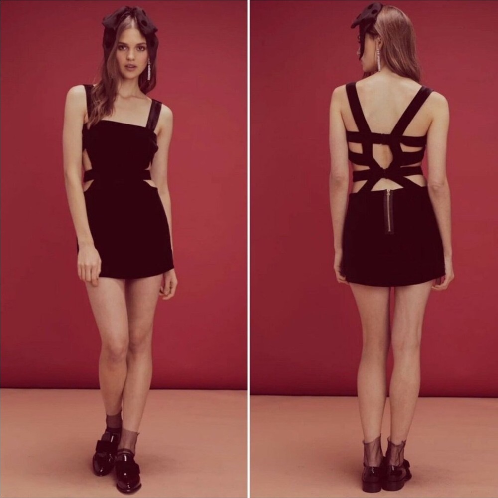 For Love & Lemons Black Velvet Kate Overall Dress XS